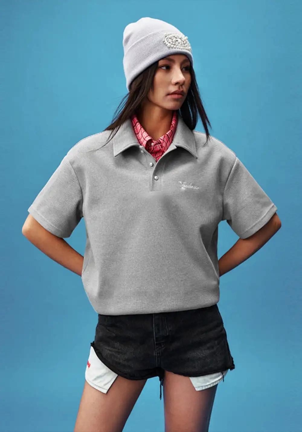 YADcrew丨YADcrew Double-Collar Distorted Polo-Gray