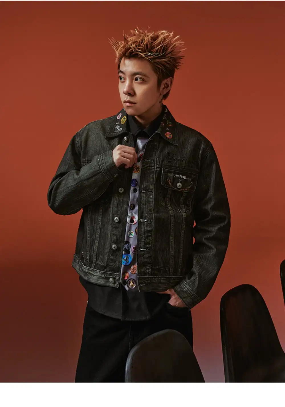 YADcrew丨Badge-Print Denim Jacket