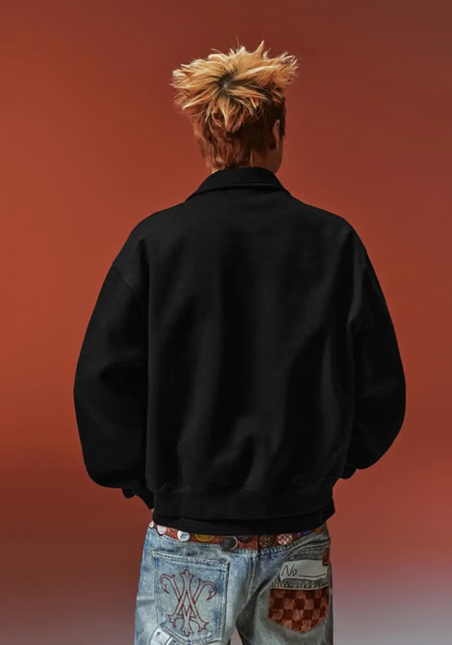 YADcrew丨Crystal-Embellished Unisex Polo Sweatshirt-Black - 4