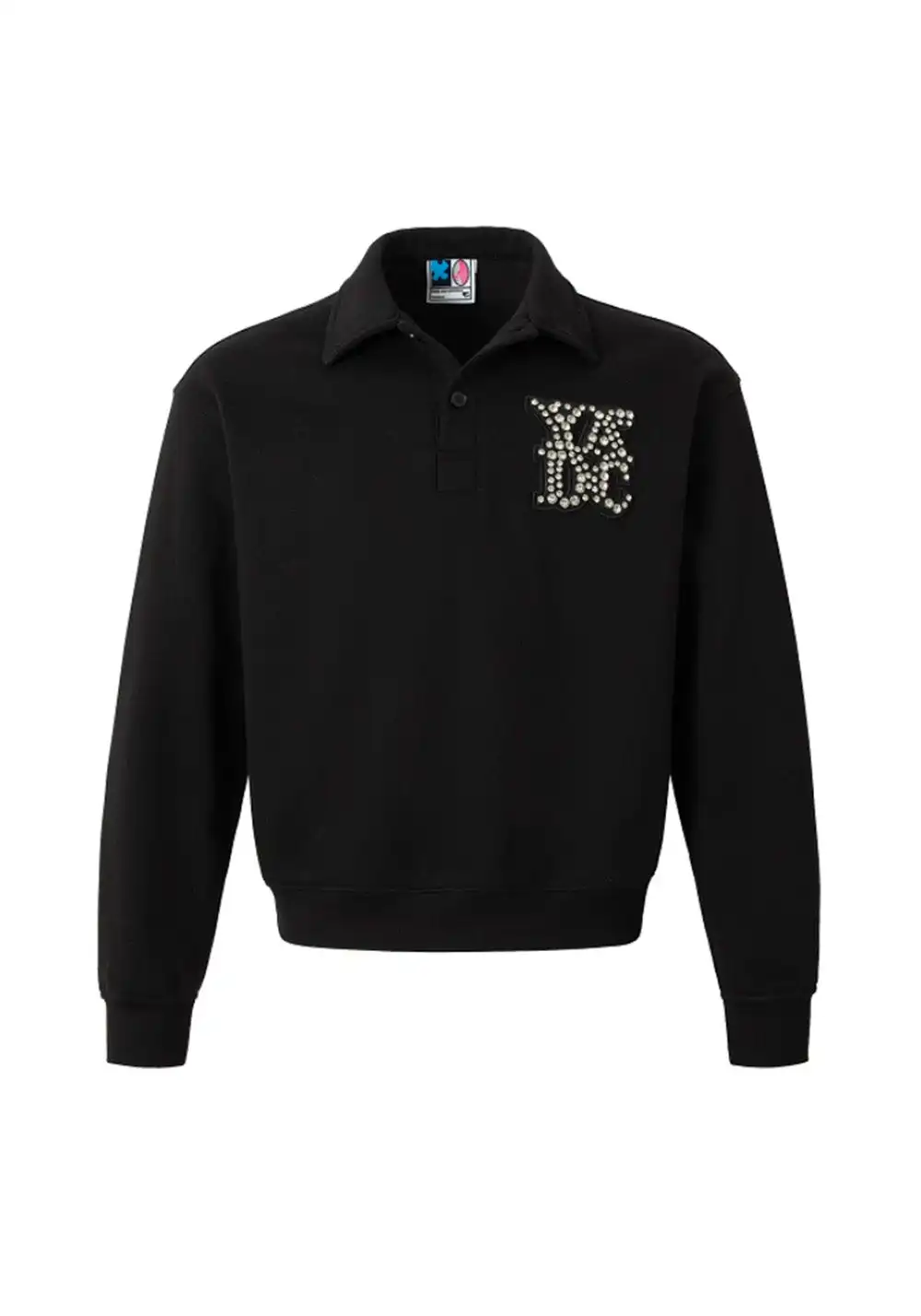 YADcrew丨Crystal-Embellished Unisex Polo Sweatshirt-Black
