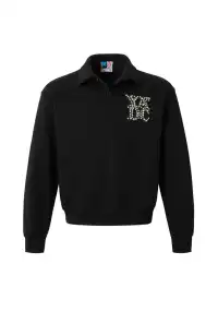 YADcrew丨Crystal-Embellished Unisex Polo Sweatshirt-Black