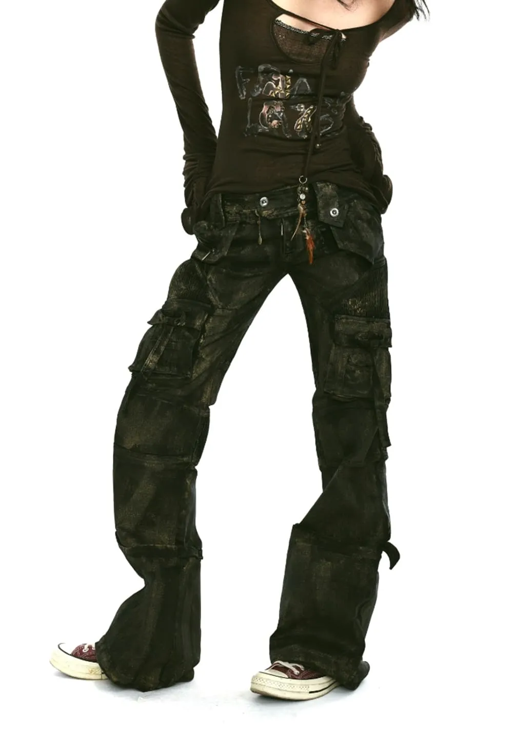 OPEN AESTHETIC丨Layered Gold Jeans