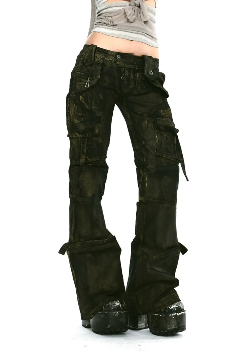OPEN AESTHETIC丨Layered Gold Jeans