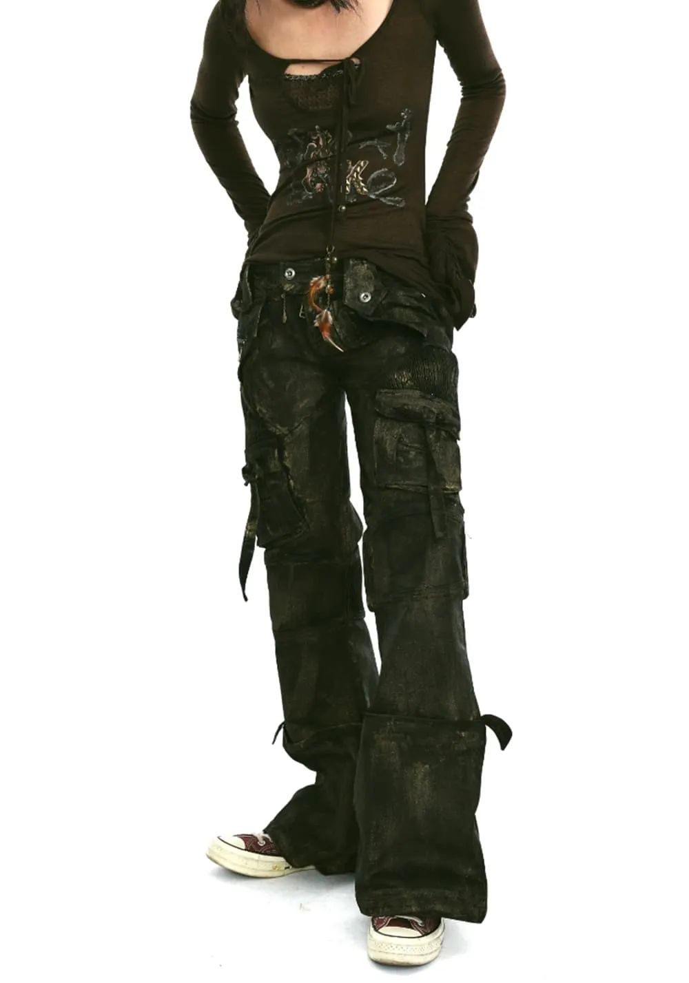 OPEN AESTHETIC丨Layered Gold Jeans
