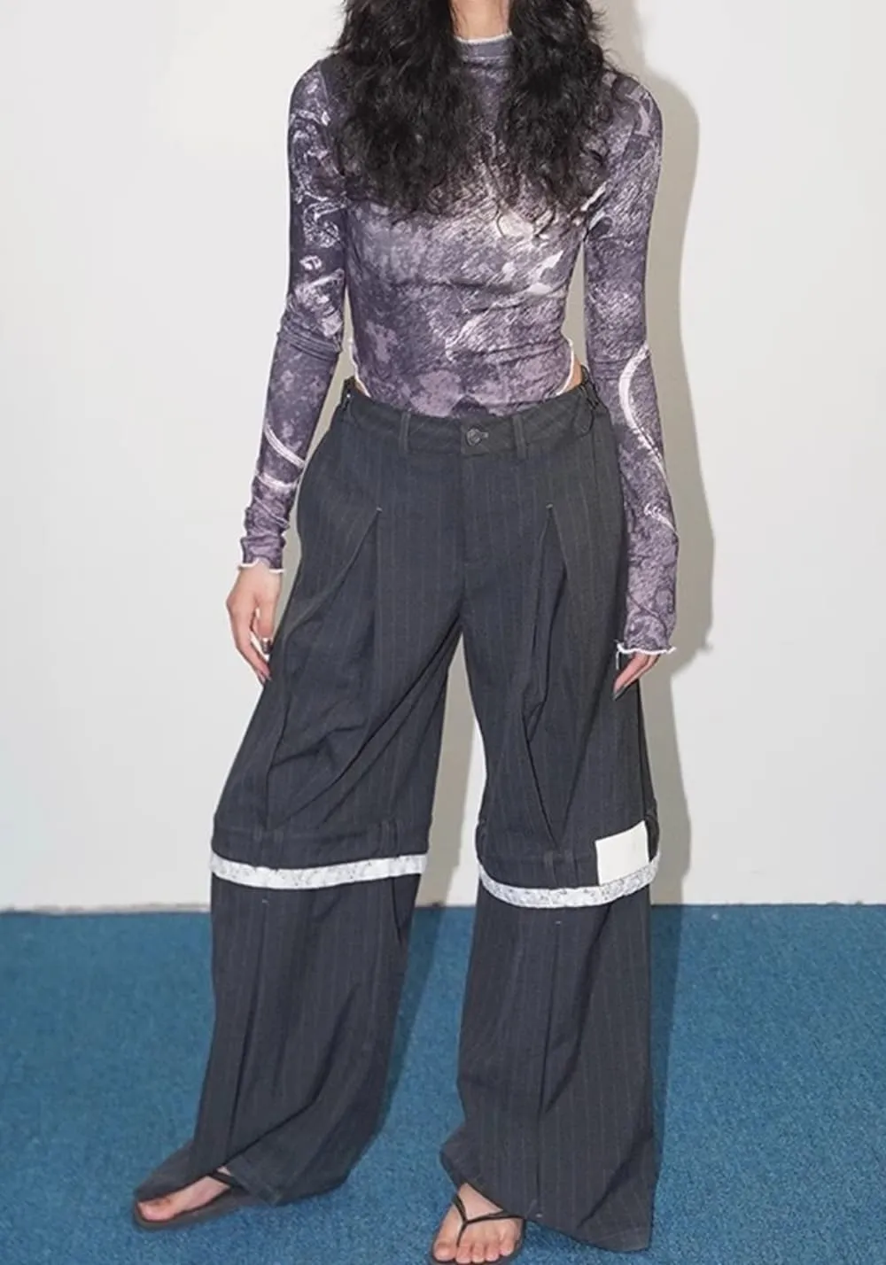 APRIORITY丨Striped Convertible Trousers with Lace Shorts