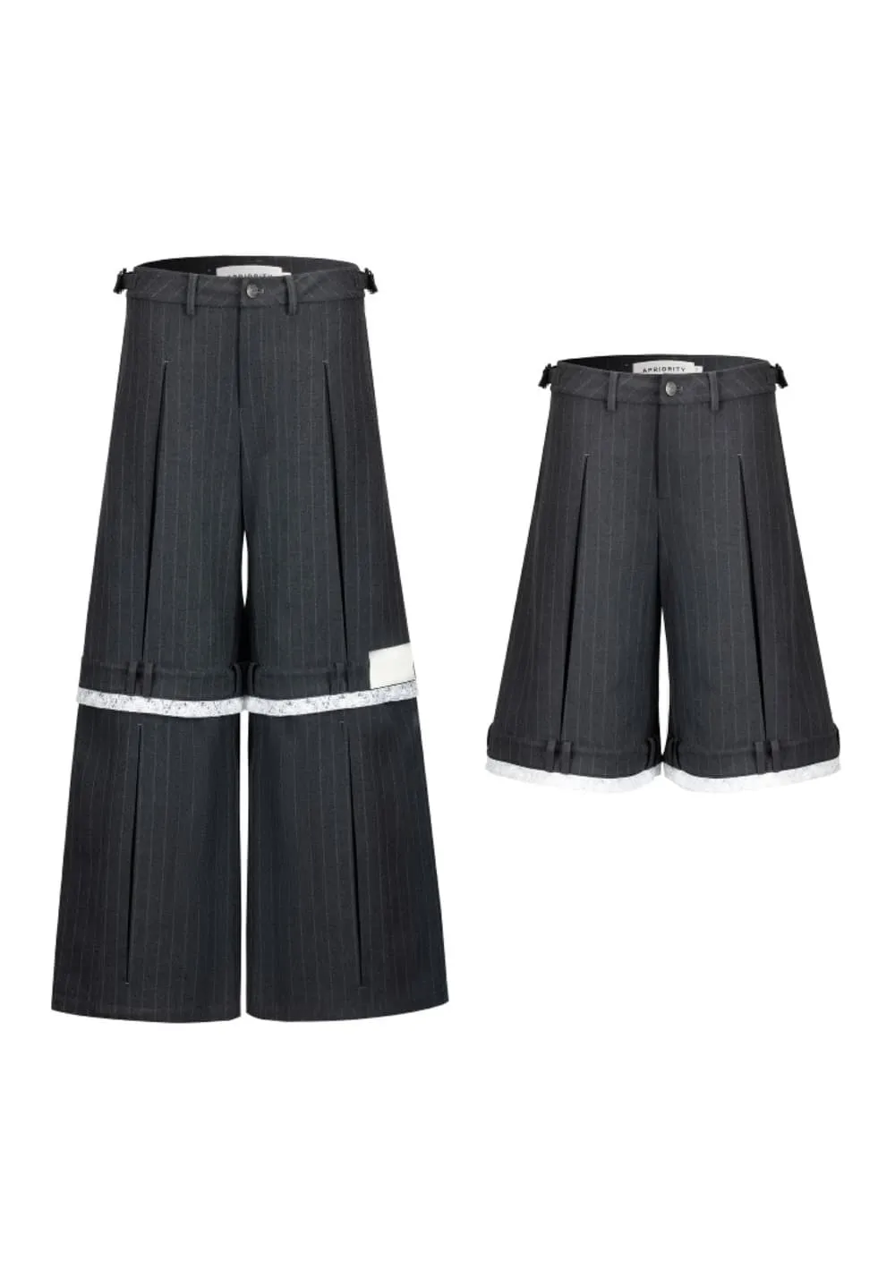 APRIORITY丨Striped Convertible Trousers with Lace Shorts