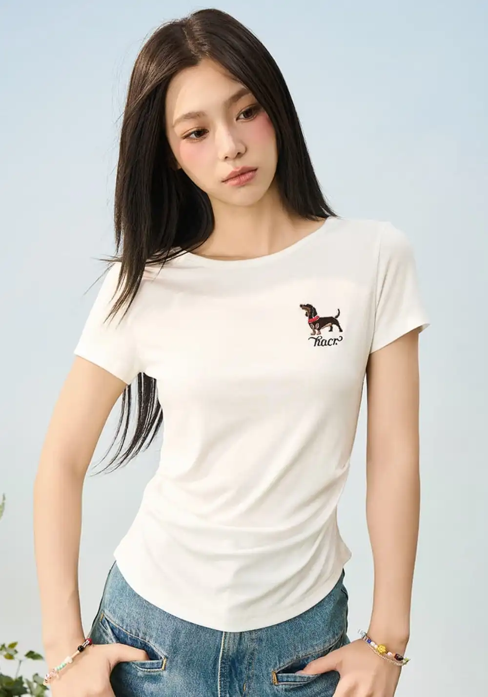 HARSH AND CRUEL丨Puppy Embroidery Fitted Tee