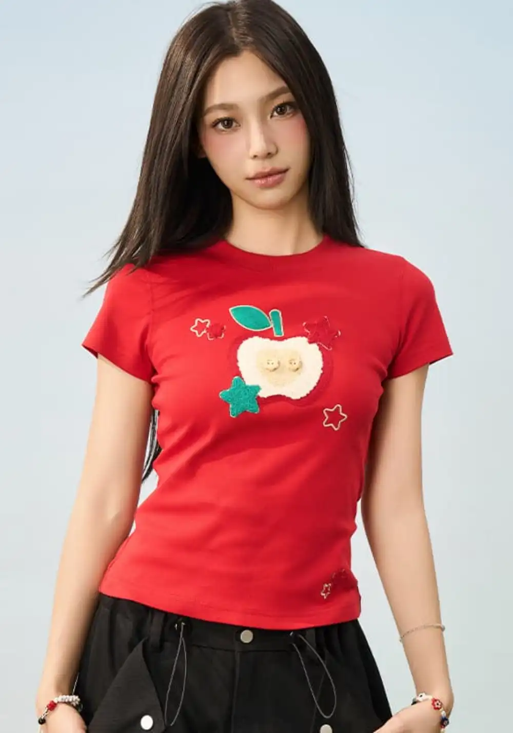 HARSH AND CRUEL丨Apple Embroidery Fitted Tee