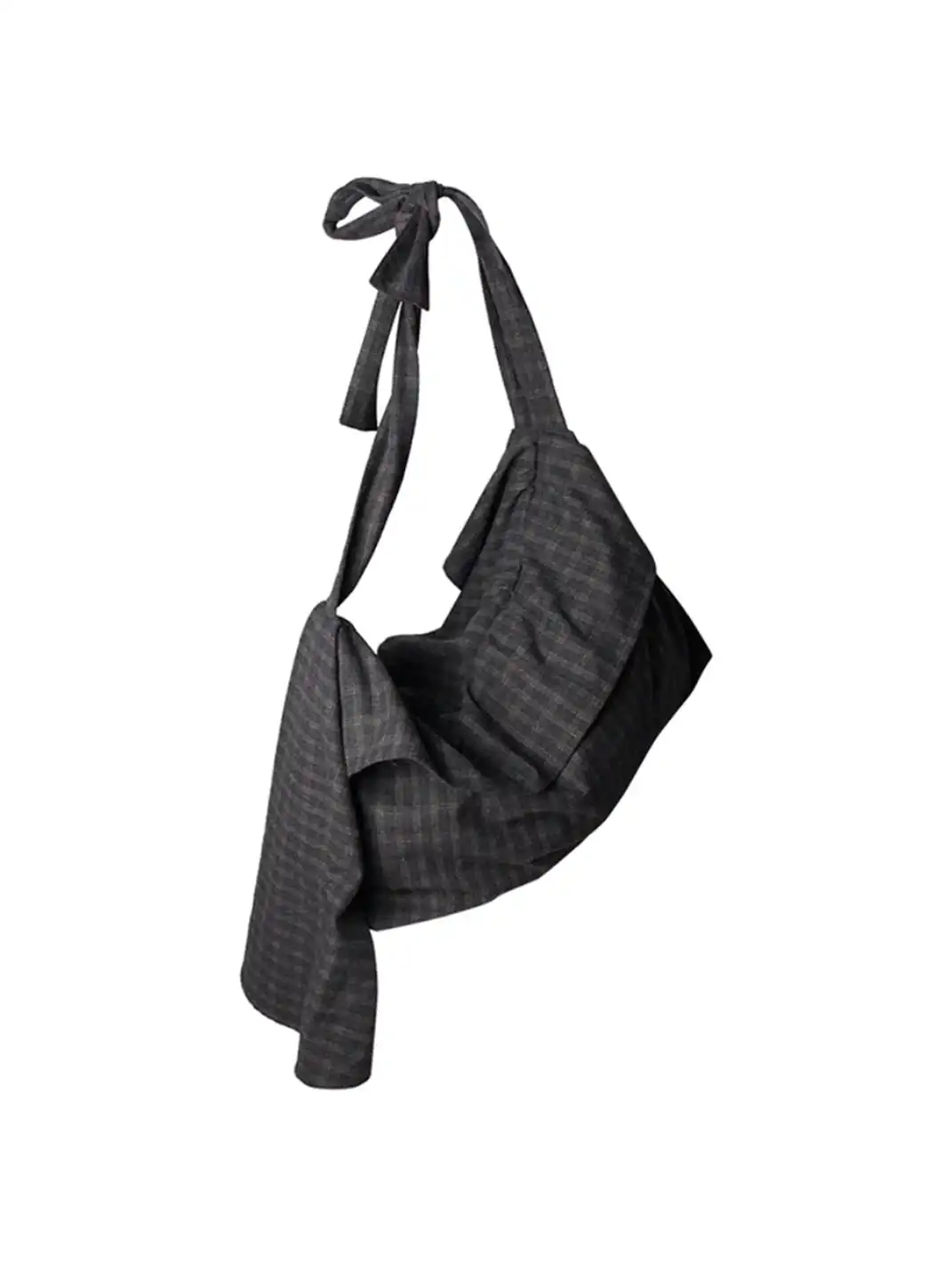 RELABEL丨Blue Plaid Wool Multi-Pocket Drawstring Bag