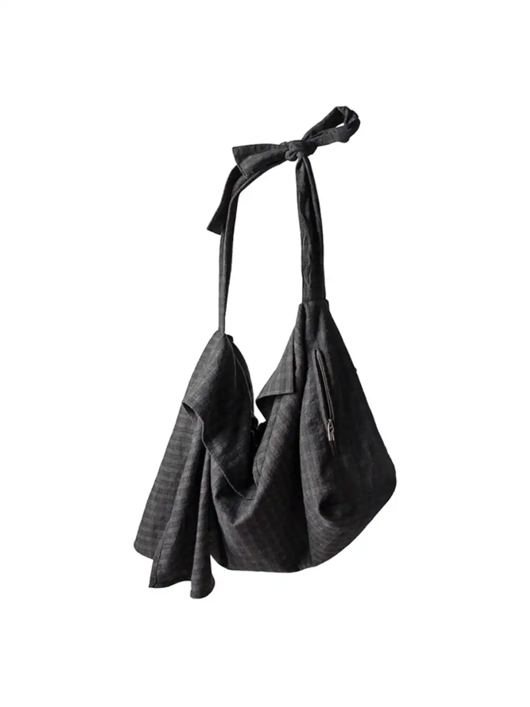 RELABEL丨Blue Plaid Wool Multi-Pocket Drawstring Bag