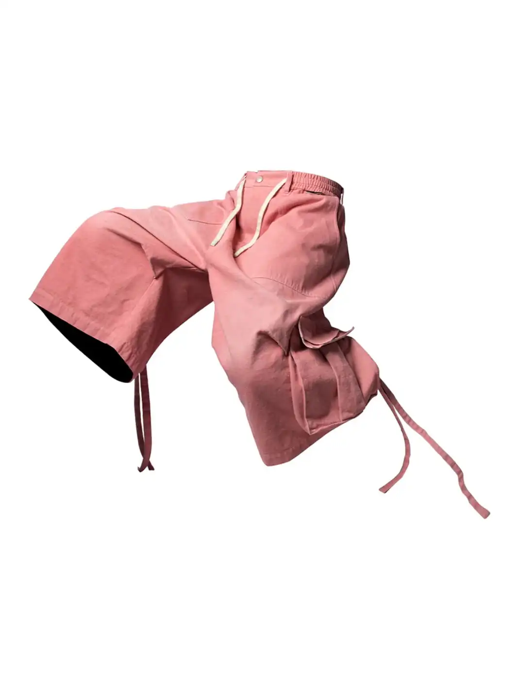 RELABEL丨Adjustable Tie-Waist Washed Pink Denim Shorts