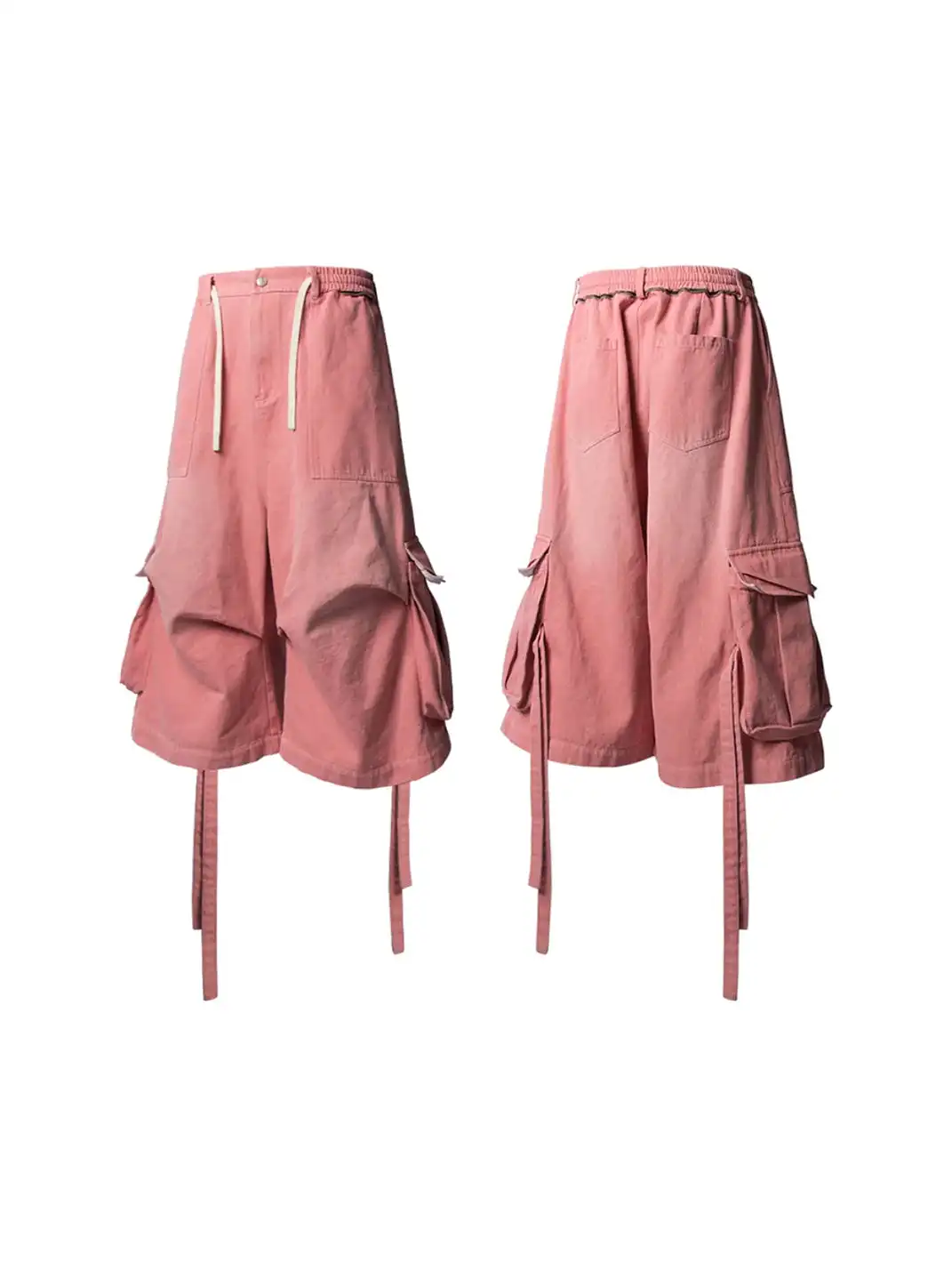 RELABEL丨Adjustable Tie-Waist Washed Pink Denim Shorts