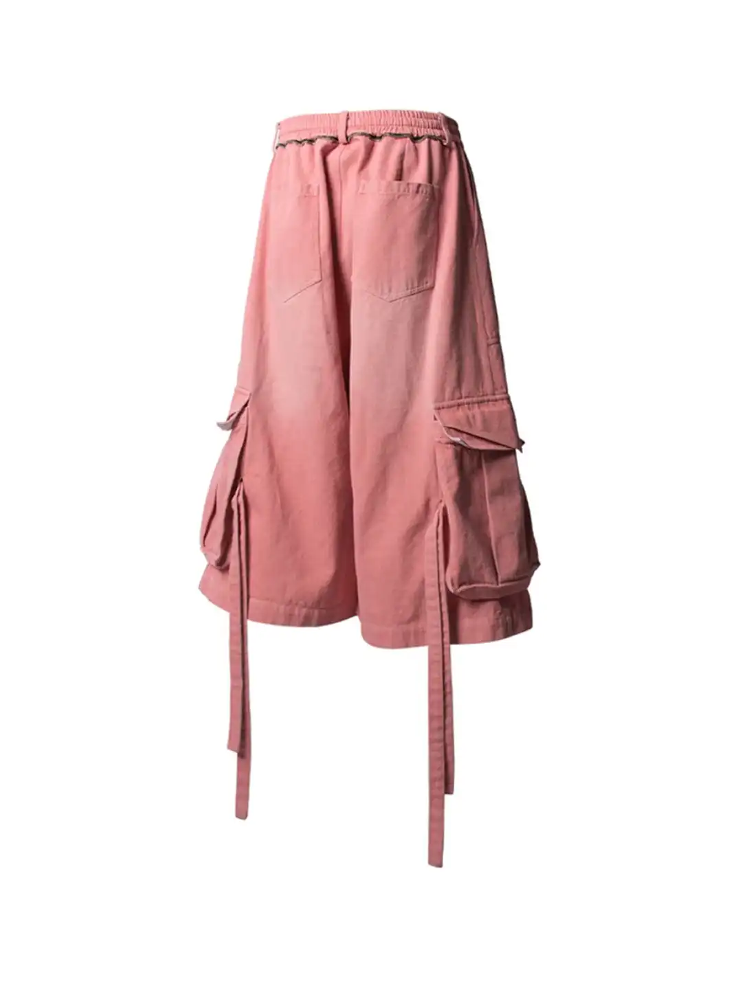 RELABEL丨Adjustable Tie-Waist Washed Pink Denim Shorts