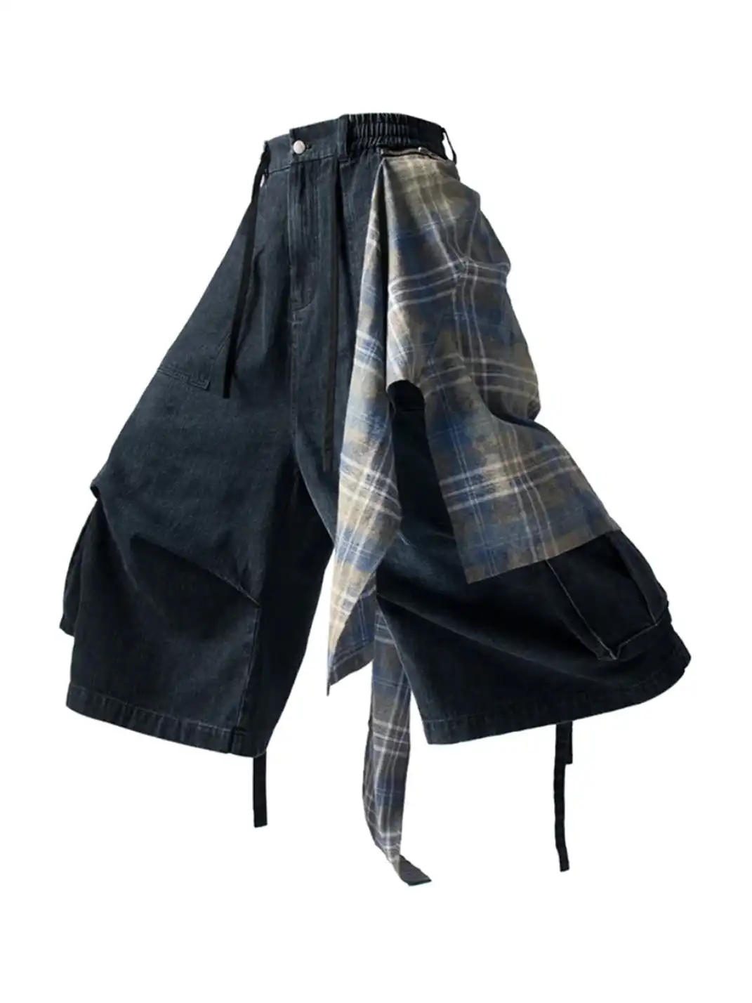 RELABEL丨Detachable Flap Tie-Waist Washed Blue Denim Shorts