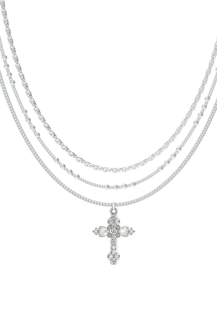 SUN HUNTER丨Triple-Layer Flower Cross Necklace - 4