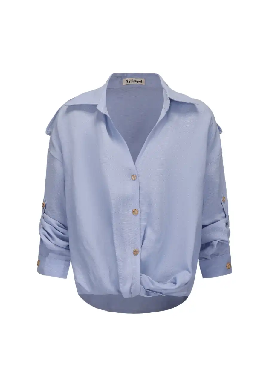 NyDkyel丨Linen Cotton Tencel Knotted Trim Adjustable Sleeve Sun Shirt - 3