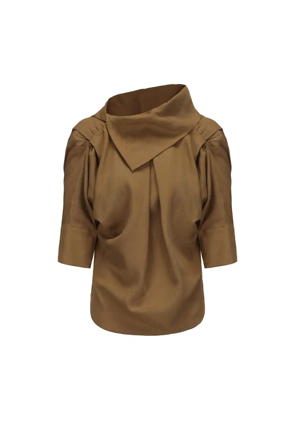 NyDkyel丨Tencel Linen Draped Asymmetrical Tie-Front 3/4 Sleeve Shirt