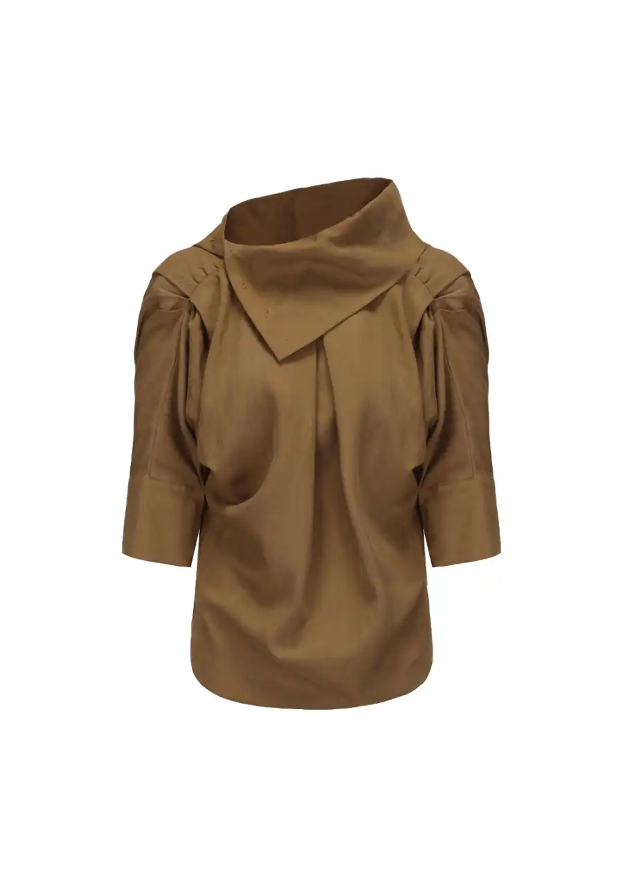 NyDkyel丨Tencel Linen Draped Asymmetrical Tie-Front 3/4 Sleeve Shirt - 2