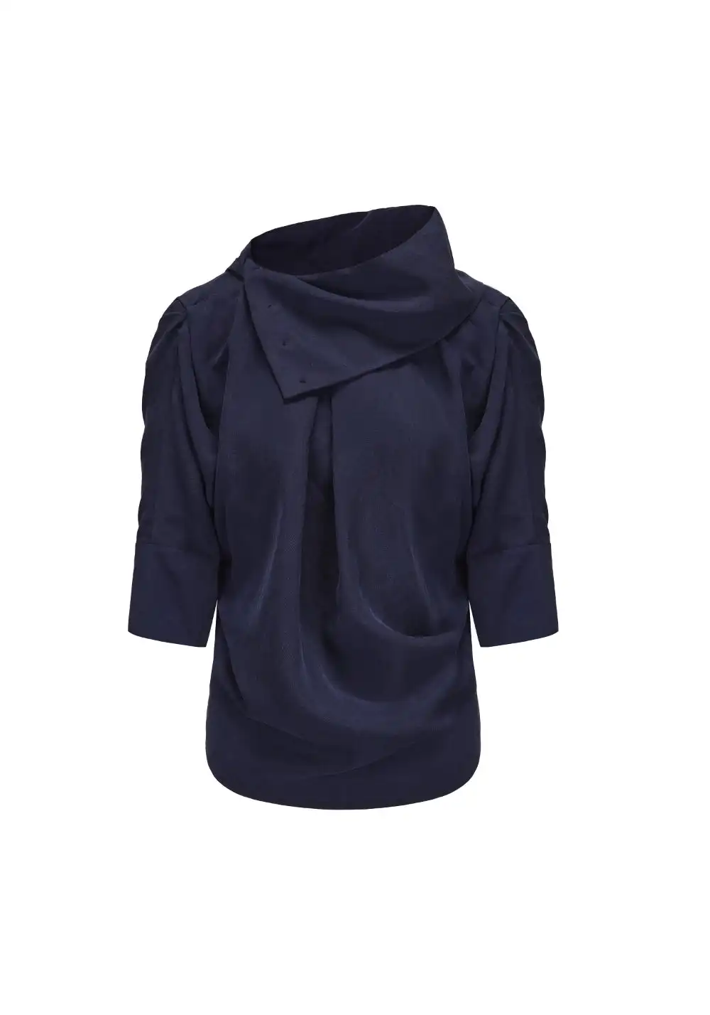 NyDkyel丨Tencel Linen Draped Asymmetrical Tie-Front 3/4 Sleeve Shirt