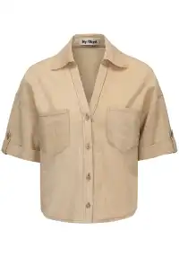 NyDkyel丨Tencel Linen Blend Wooden Button Short Crop Shirt