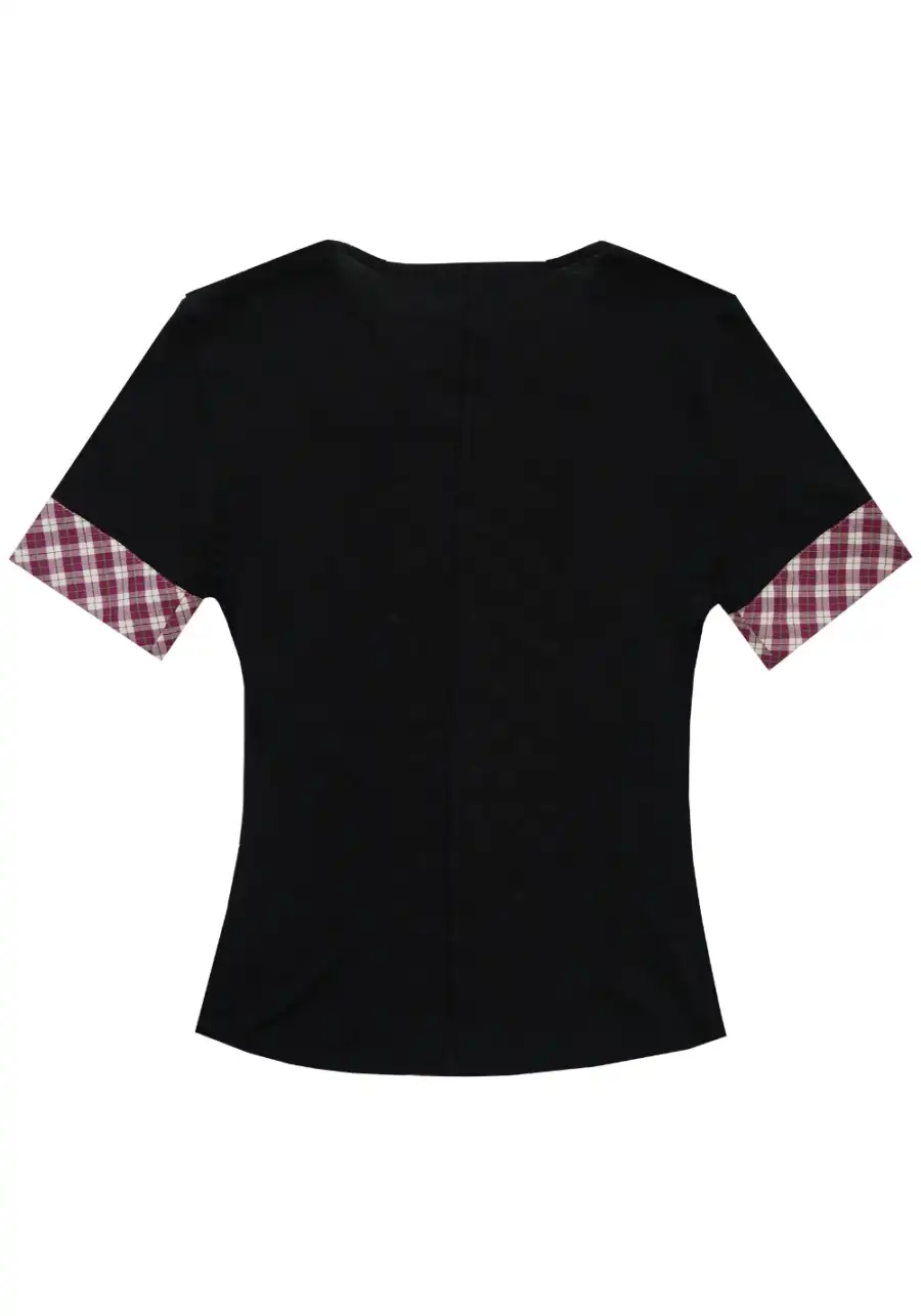 NyDkyel丨Tencel Wool Blend Red-White Grid Knit Trim Fitted Cardigan - 2
