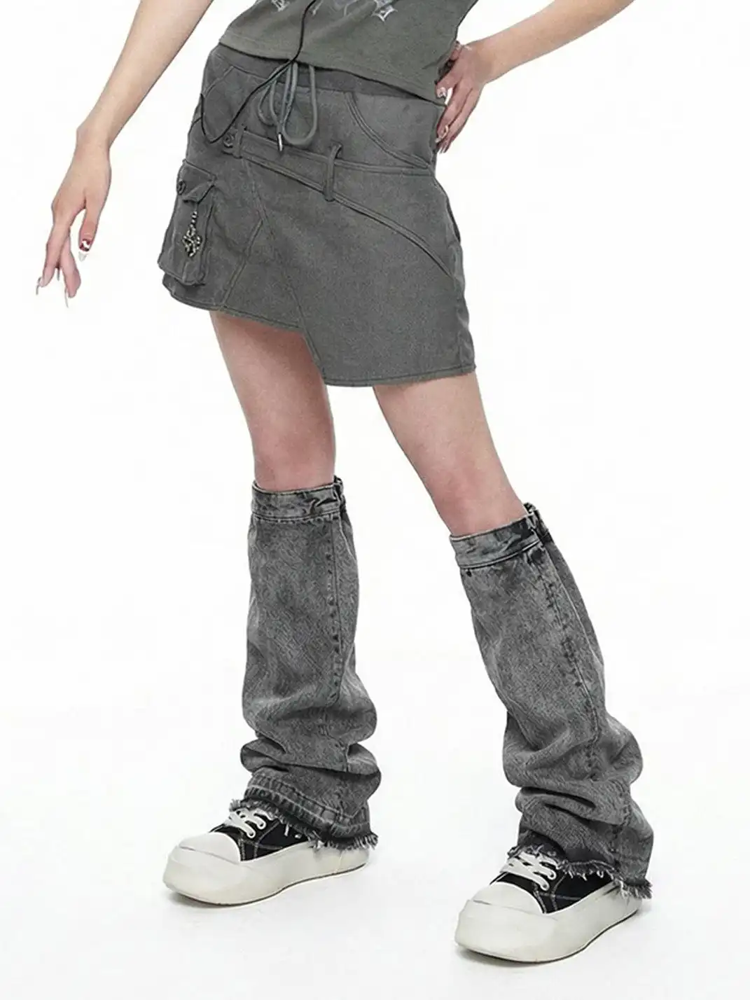 ADC丨Bare Look Washed Denim Platform Sneakers