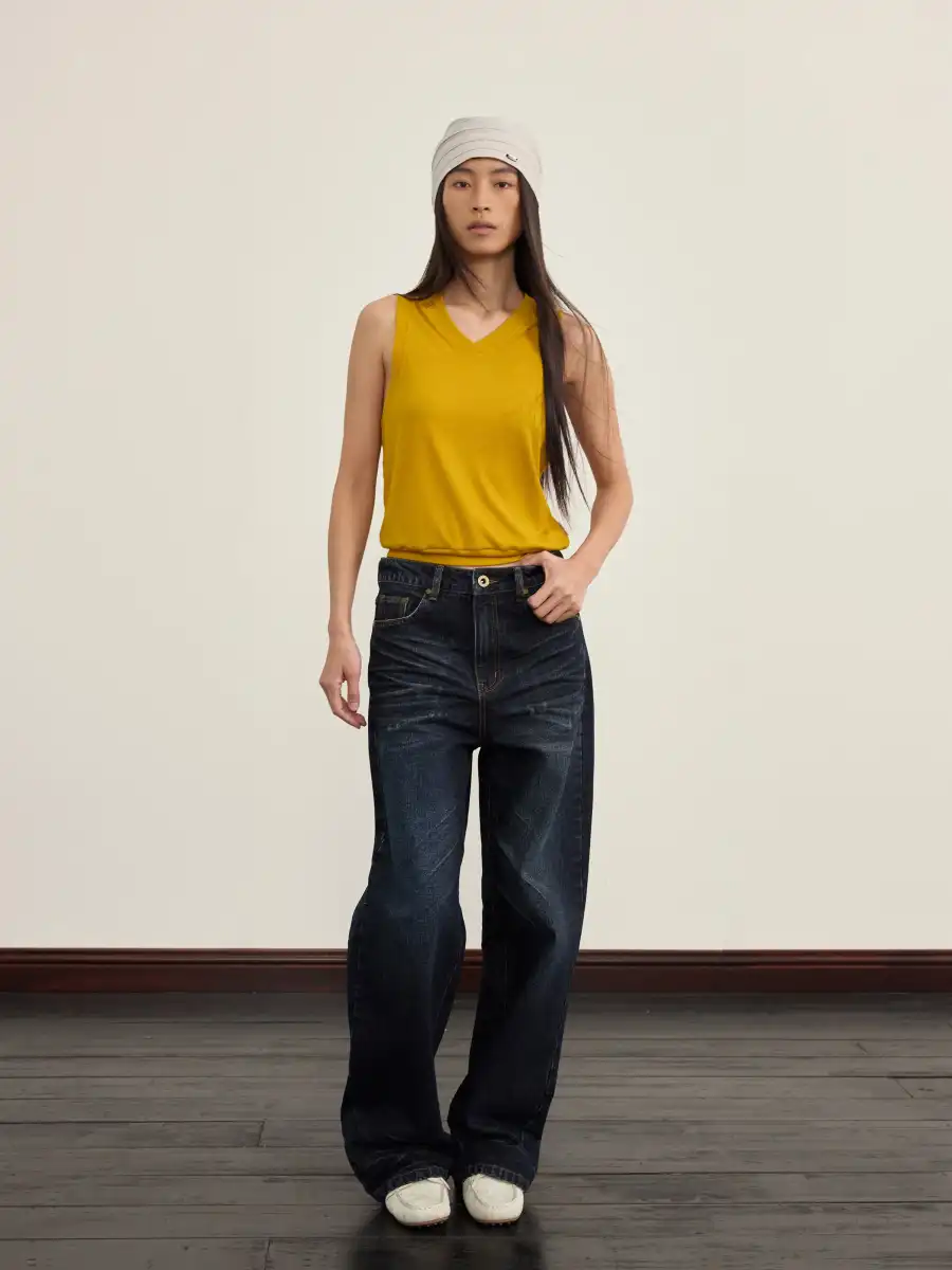 NyDkyel丨V-Neck Layering Knit Vest-Yellow - 3
