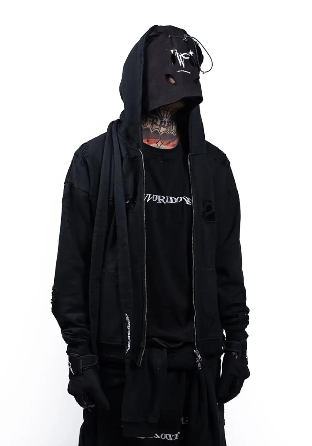 FVVO丨Dirty Washed Ripped Pocket Zip-up Hoodie