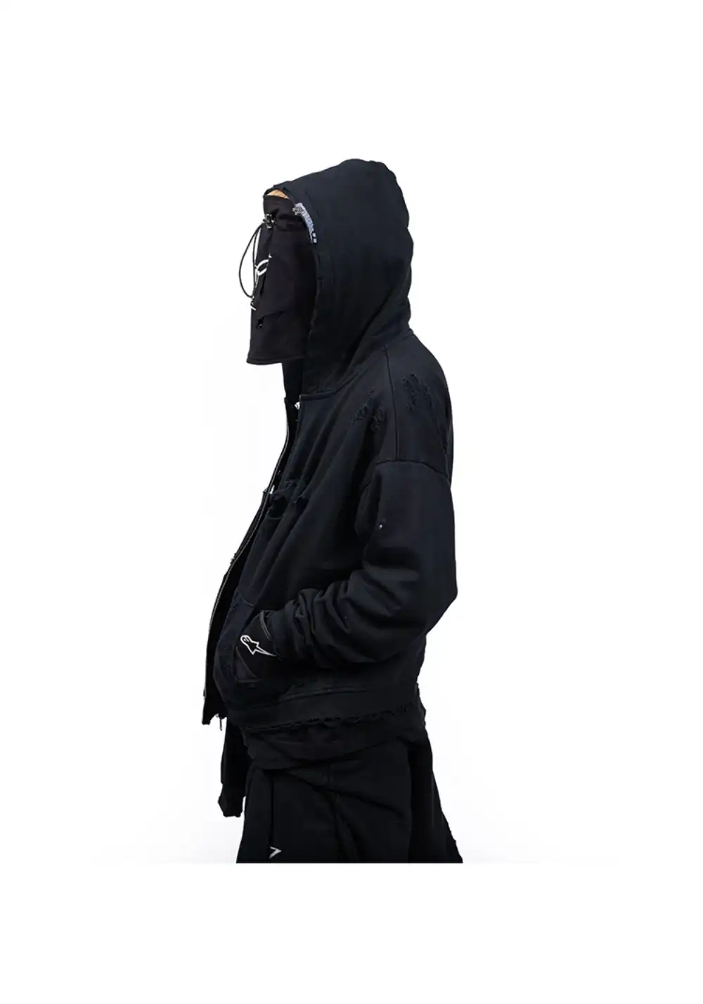 FVVO丨Dirty Washed Ripped Pocket Zip-up Hoodie
