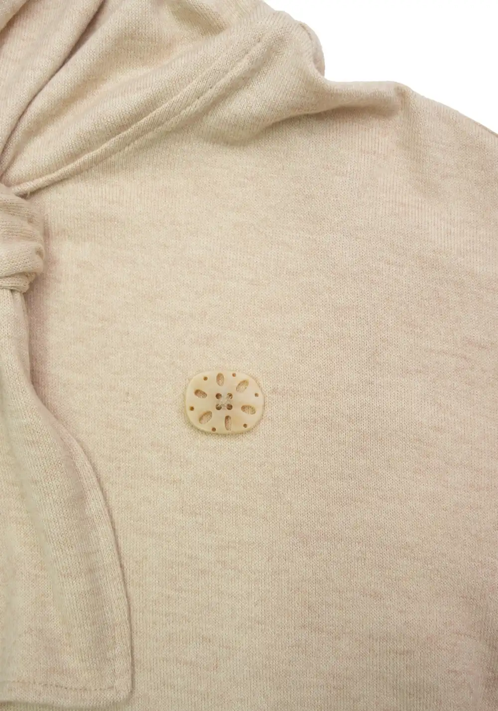 NyDkyel丨Tie-Neck Hooded Knit Top-Beige