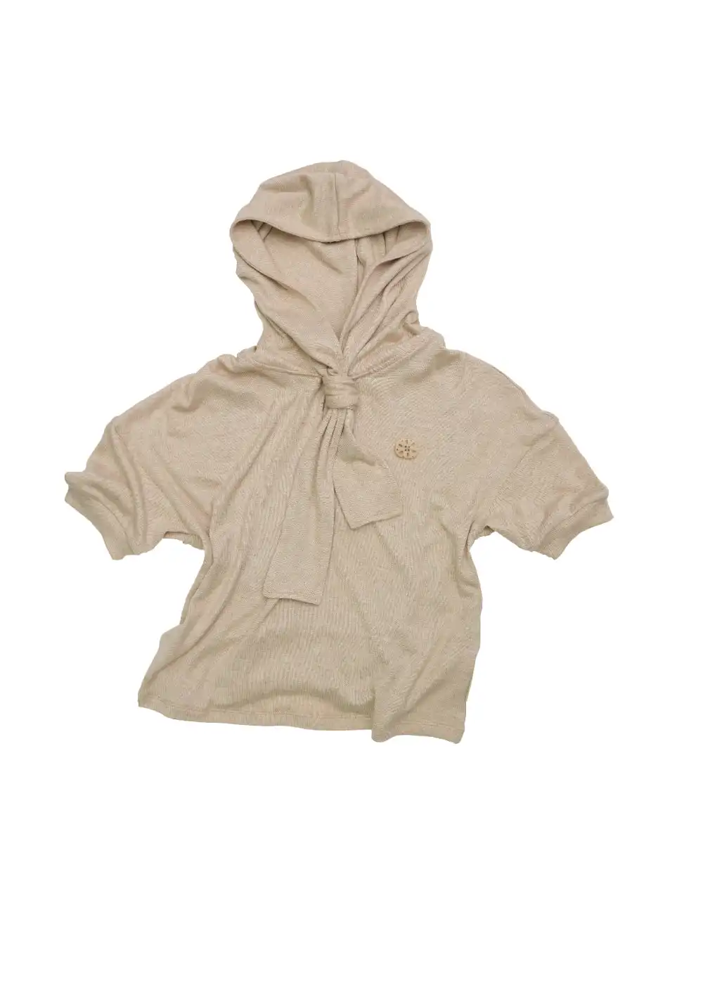 NyDkyel丨Tie-Neck Hooded Knit Top-Beige
