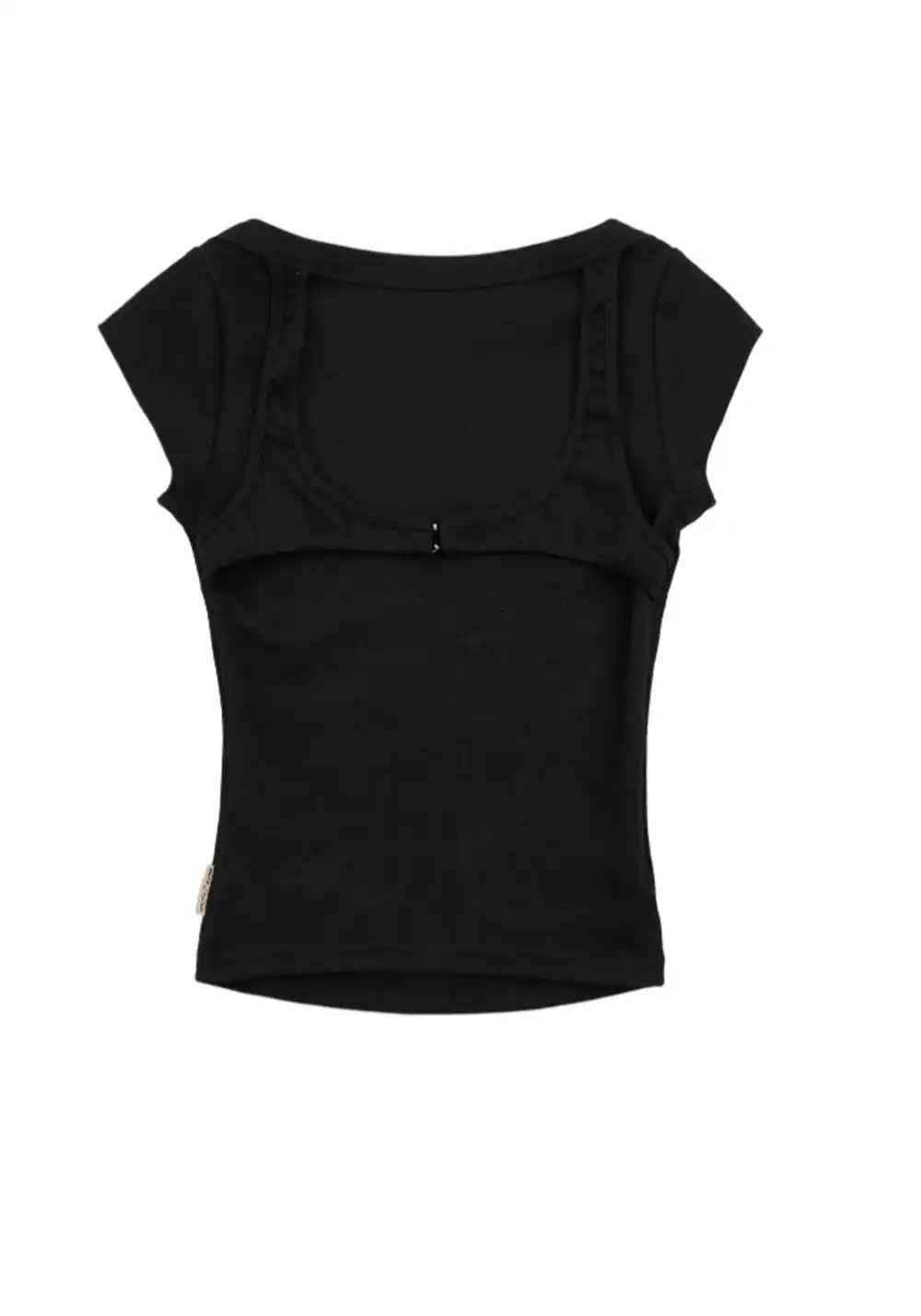 NyDkyel丨Slim Fit Boat Neck T-Shirt with Back Straps-Black