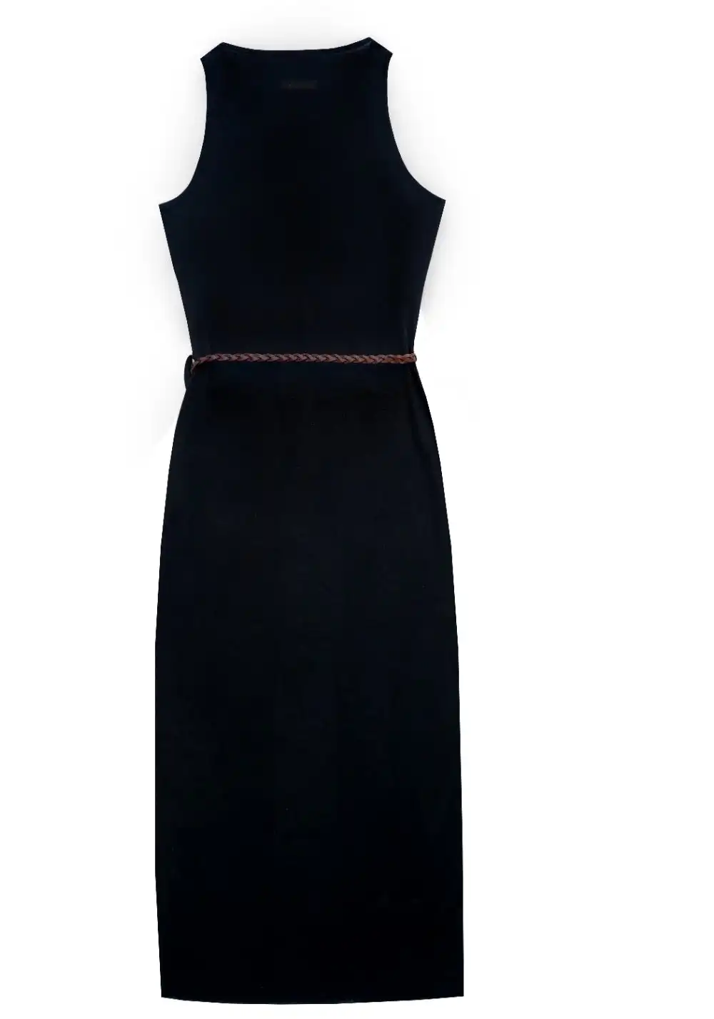 NyDkyel丨V-Neck Modal Maxi Dress with Belt - Side Slit-Black