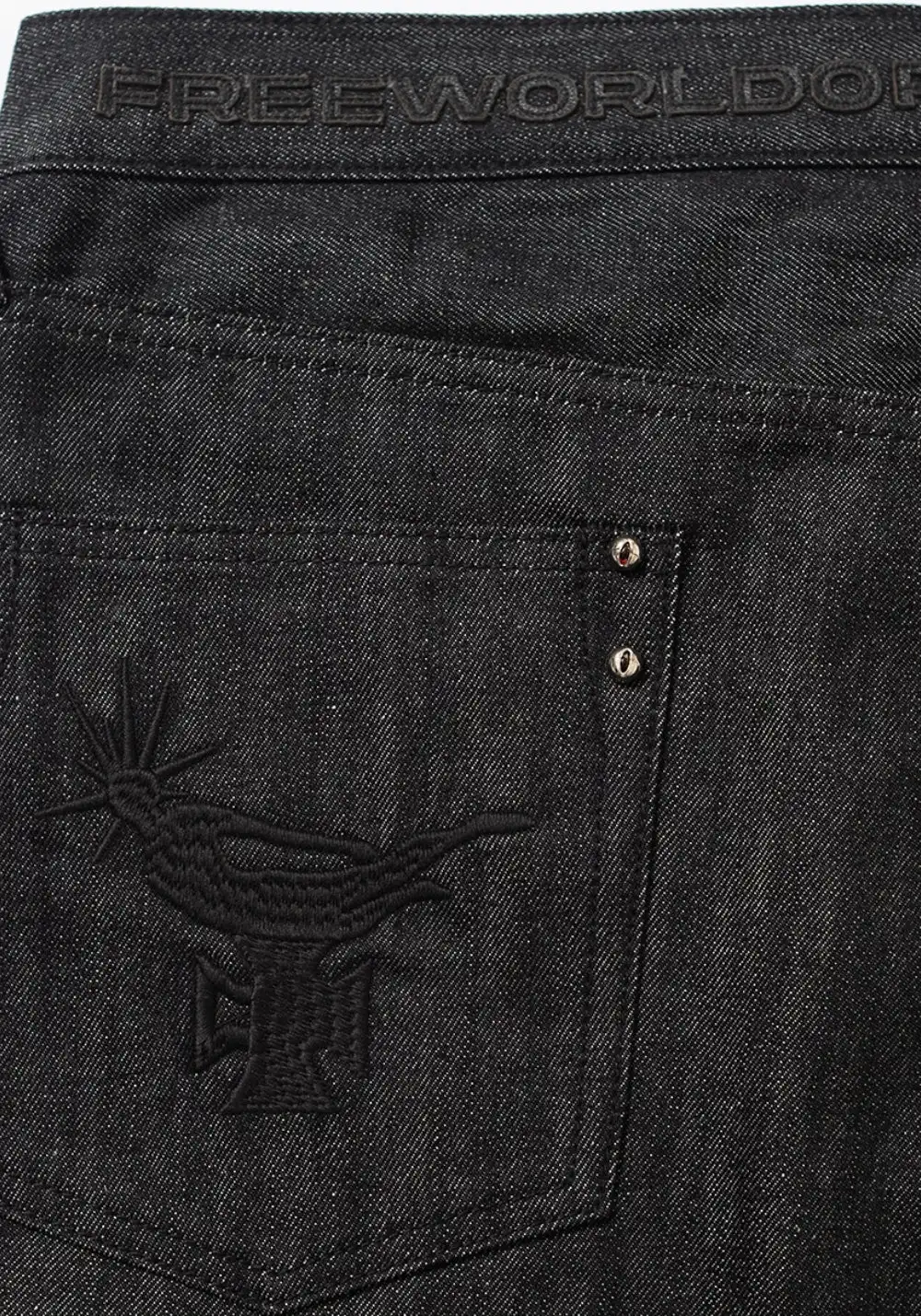 FVVO丨Red Selvedge Embroidered Raw Denim Jeans-Black