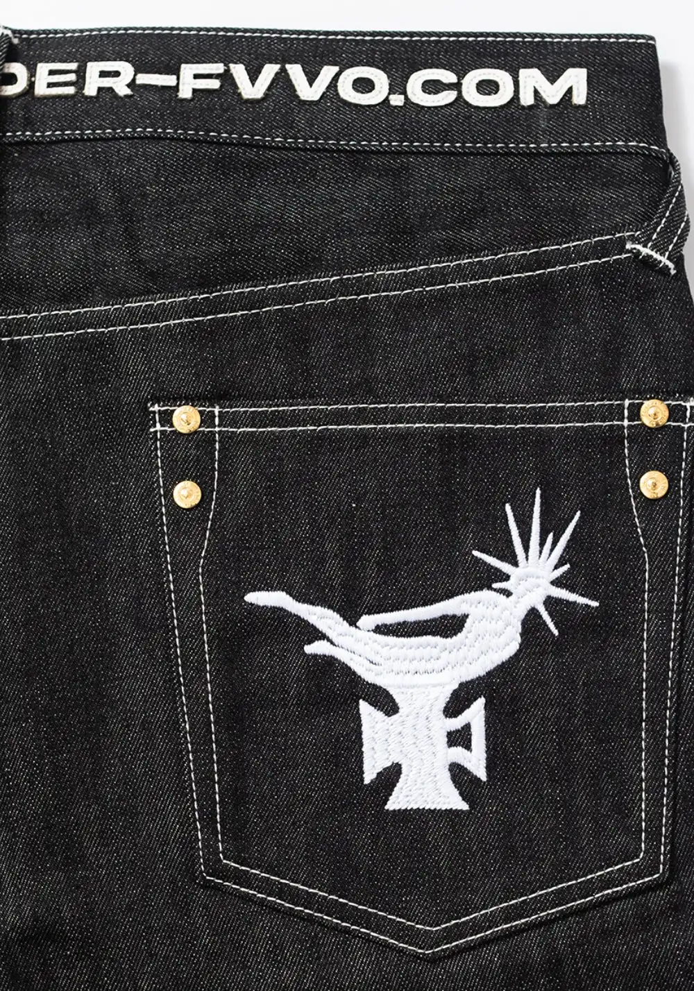 FVVO丨Red Selvedge Embroidered Raw Denim Jeans-White