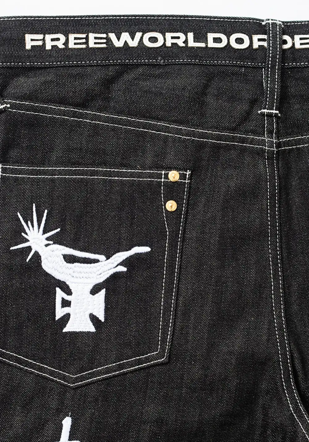 FVVO丨Red Selvedge Embroidered Raw Denim Jeans-White