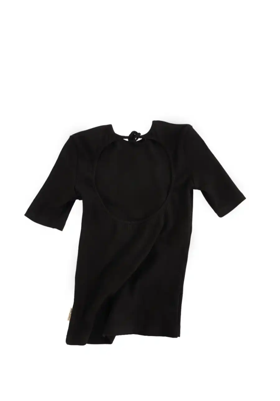 NyDkyel丨Backless Ribbed Tie-Up Tee - 2