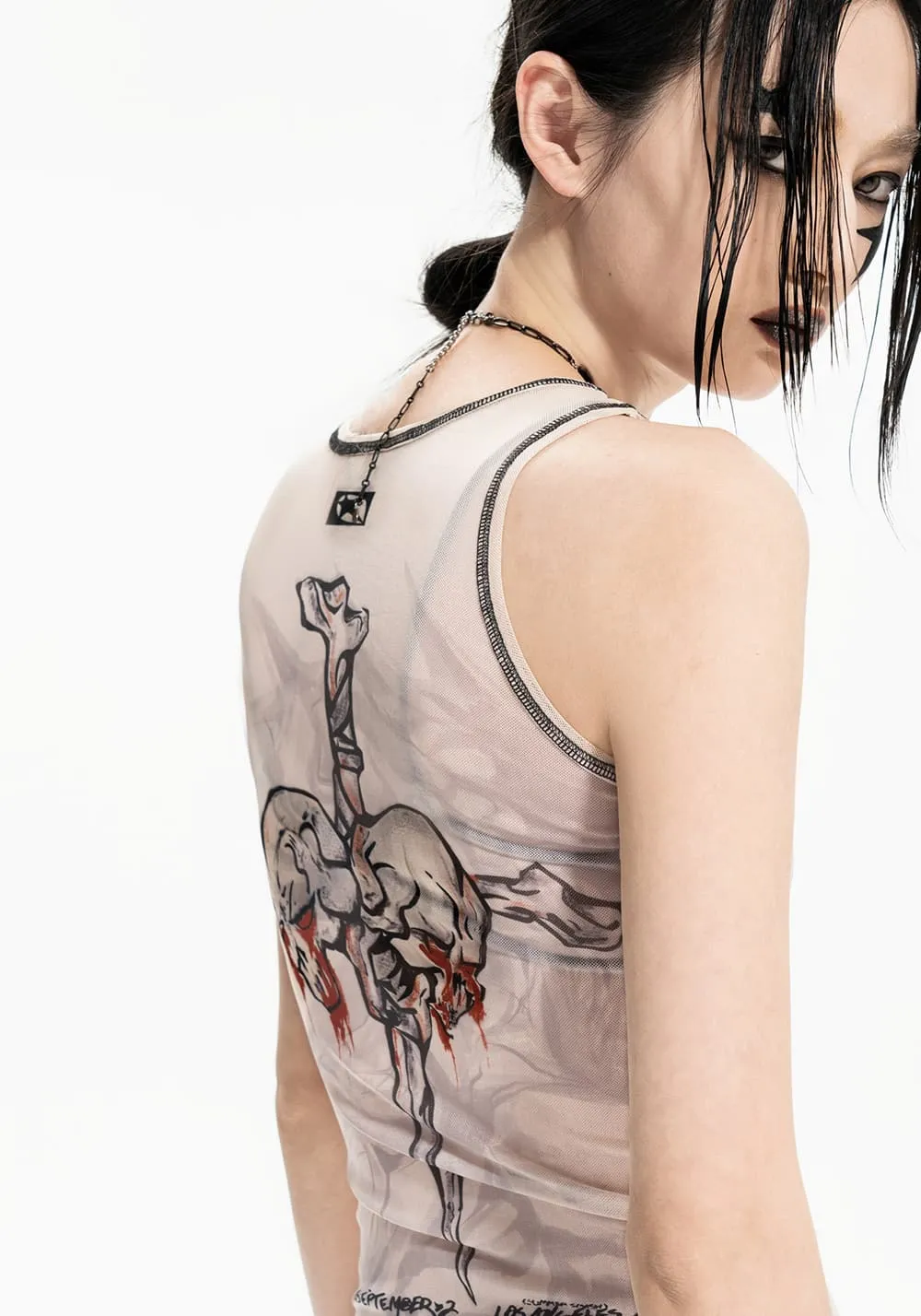 TEAMGEEK | 24SS Nocross Nocrown Nude Mesh Skull Tank