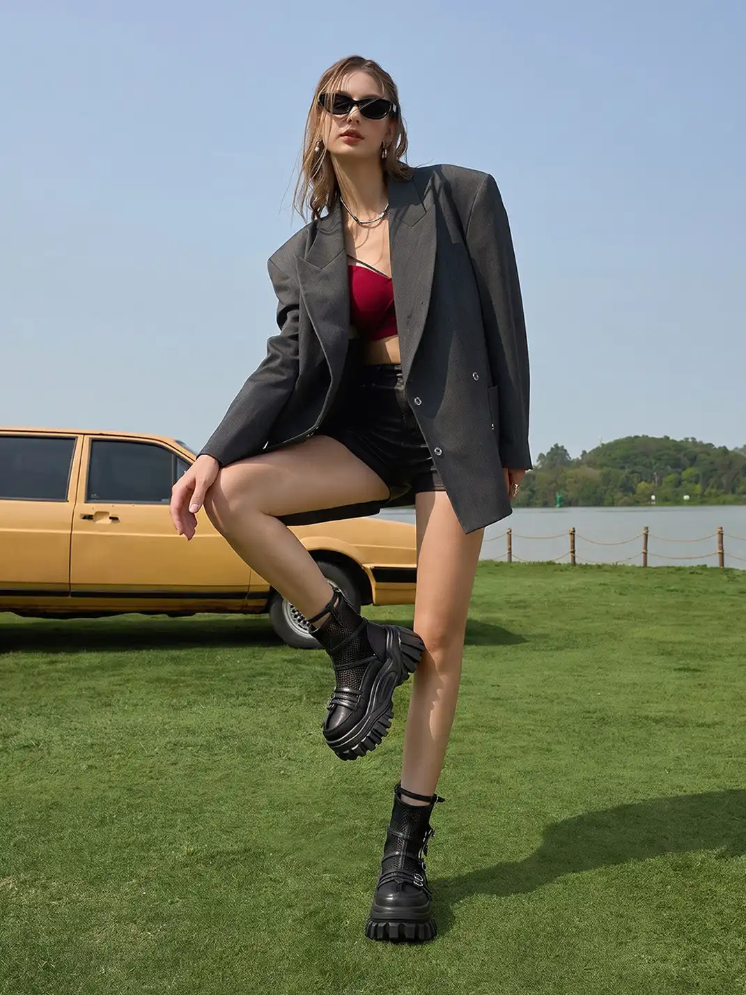 XMZY | Lace Mesh Combat Boots-Black