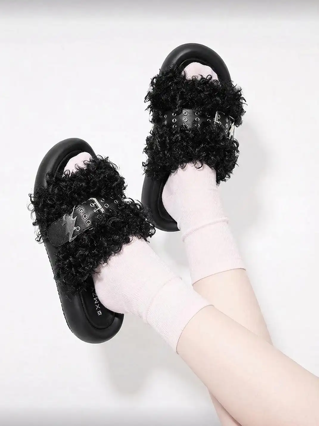 XMZY | Wool Blend Fashion Slides-Black