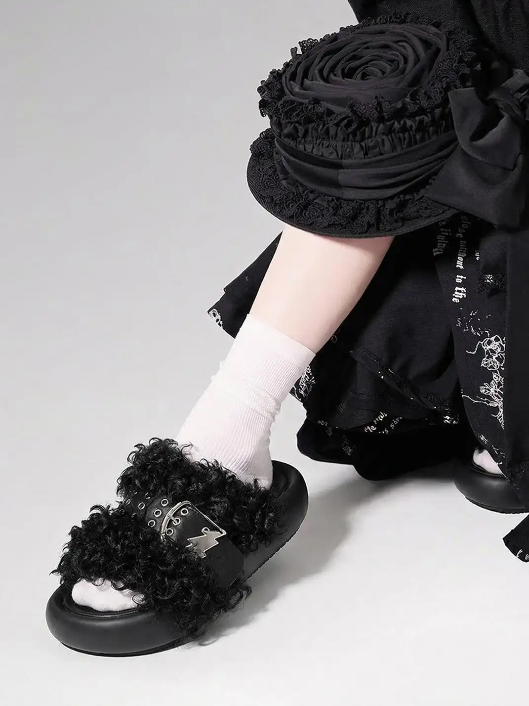 XMZY | Wool Blend Fashion Slides-Black