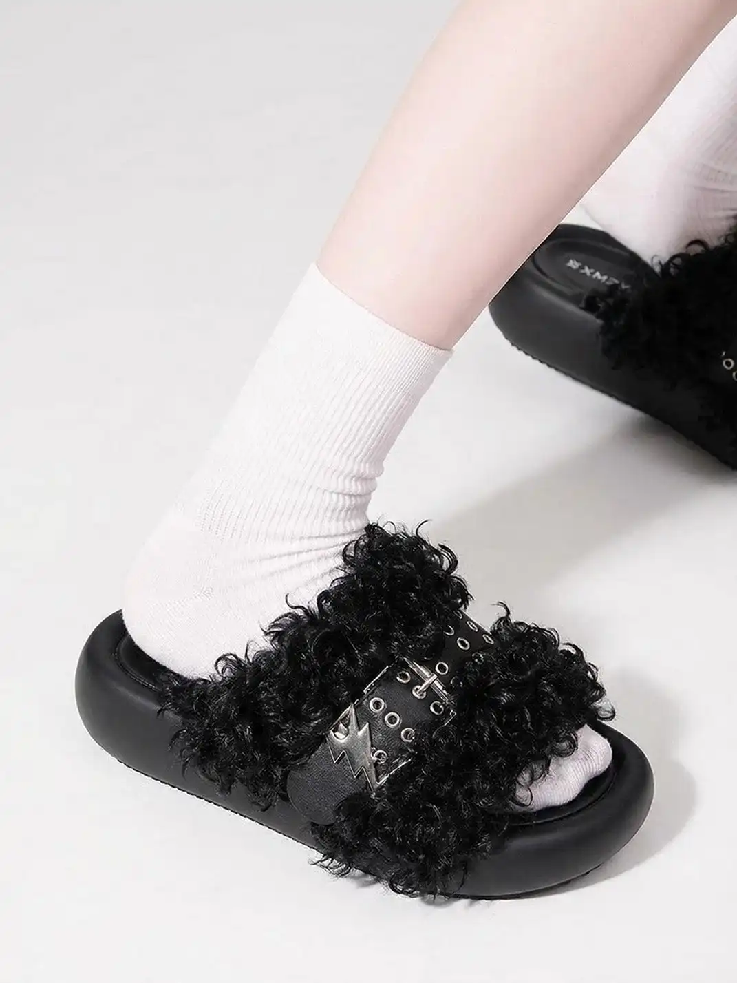 XMZY | Wool Blend Fashion Slides-Black