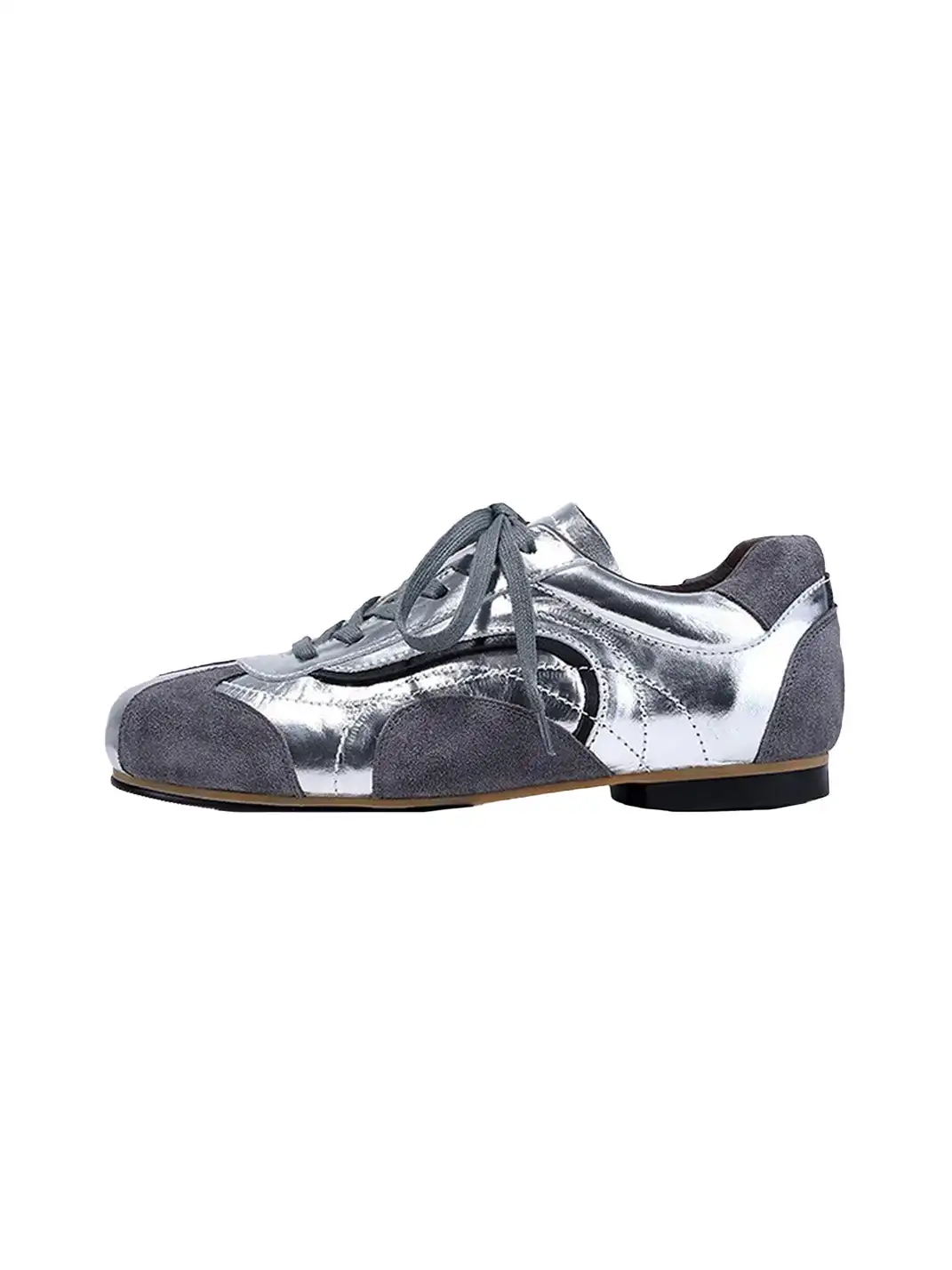 BellaLily丨Leather-Paneled Minimalist Training Shoes-White&Gray