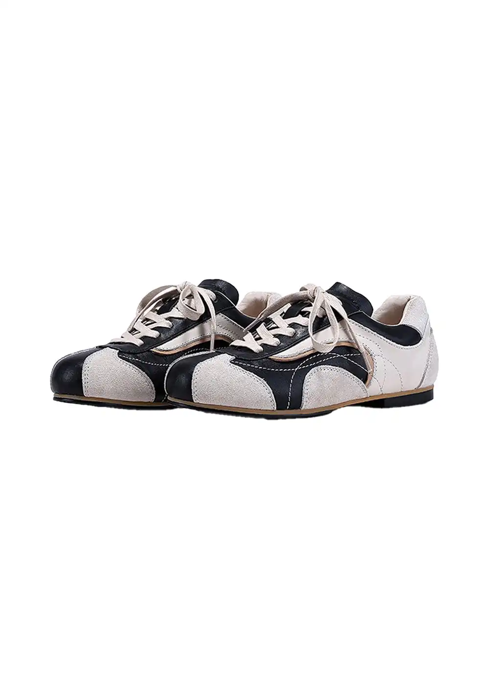 BellaLily丨Leather-Paneled Minimalist Training Shoes-Black&Apricot