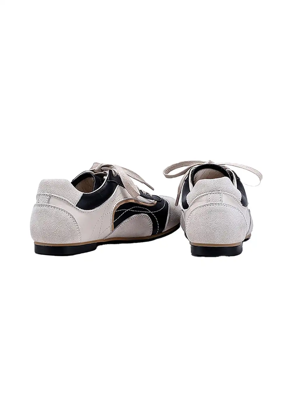 BellaLily丨Leather-Paneled Minimalist Training Shoes-Black&Apricot