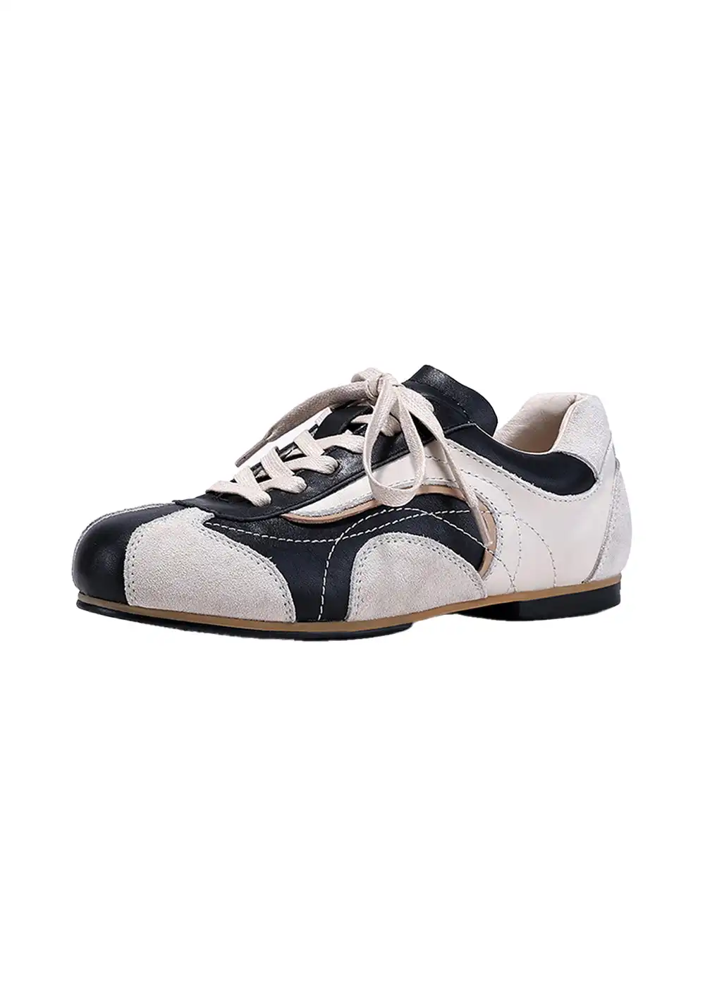 BellaLily丨Leather-Paneled Minimalist Training Shoes-Black&Apricot