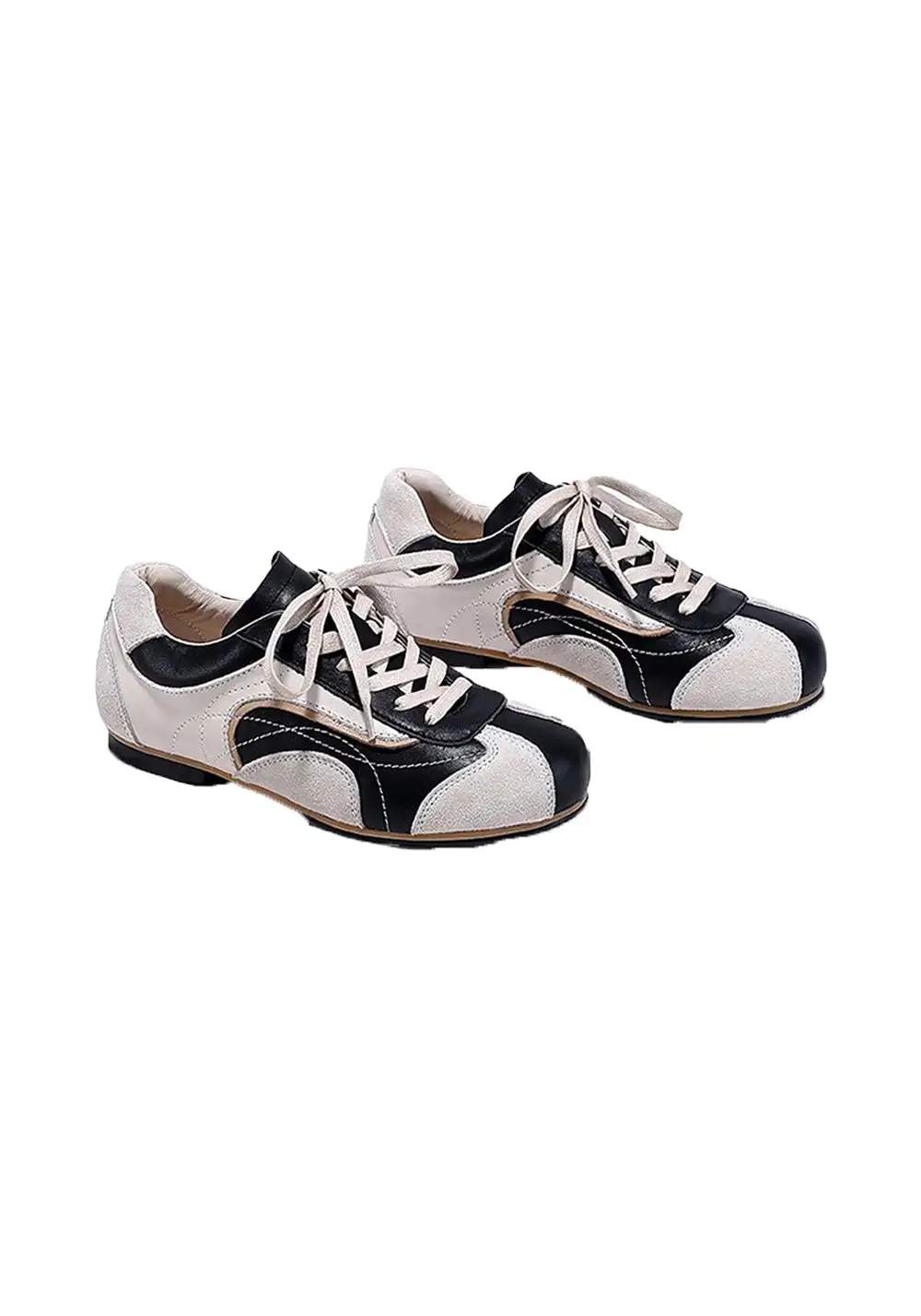 BellaLily丨Leather-Paneled Minimalist Training Shoes-Black&Apricot