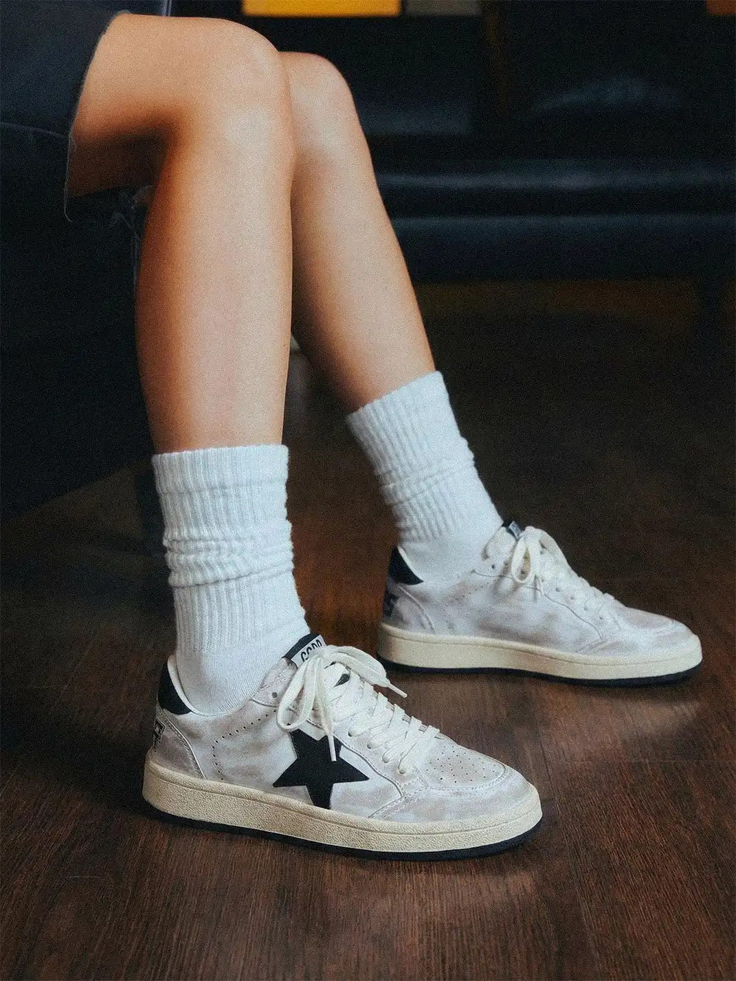 BellaLily丨Distressed Star-Embellished Dirty Sneakers-Gray