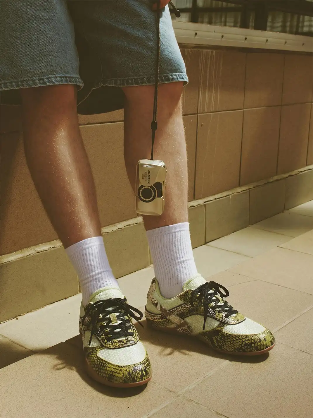 BellaLily丨Snake-Print Mesh Retro Running Shoes-Green