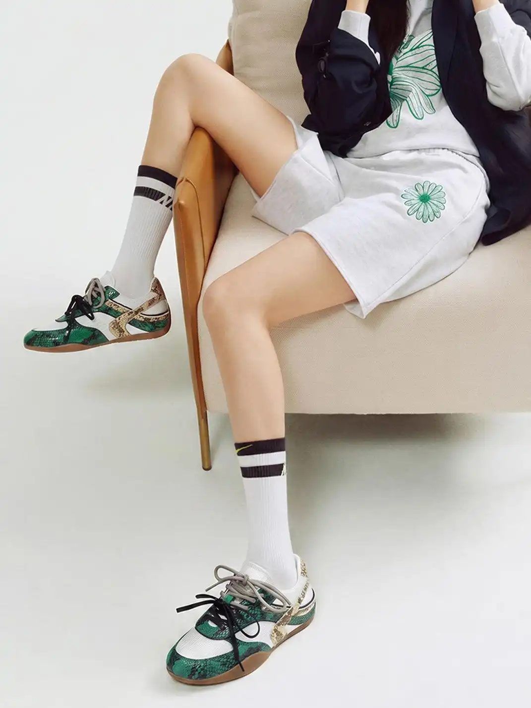 BellaLily丨Snake-Print Mesh Retro Running Shoes-Emerald Green